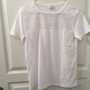 J. Crew White Eyelet Yoke T-Shirt XXS